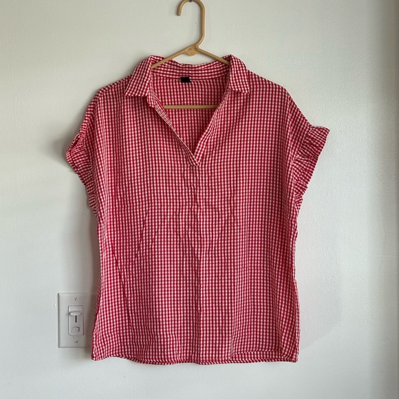 Emery Rose Tops - Red & White Gingham Top Large Short Sleeve Preppy Casual Classic Cottagecore